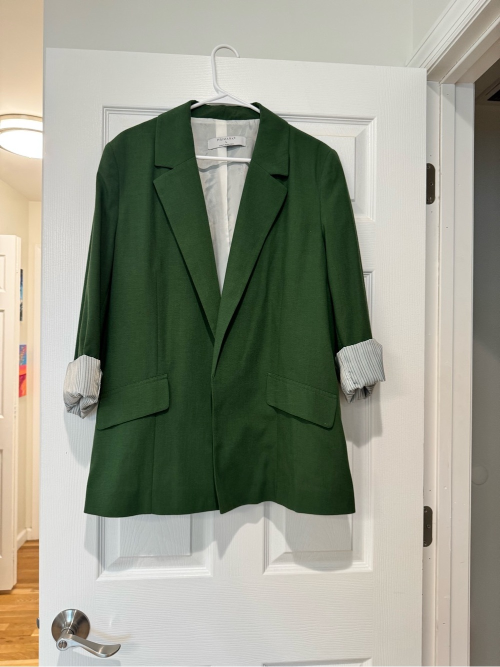 Primark Green Women's Blazer with Striped Cuff Detail